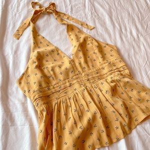 Yellow open back blouse